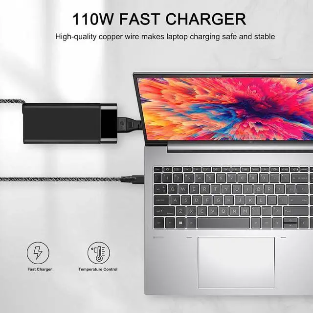 Alt view image 4 of 7 - 110W Laptop Charger USB-c for HP ZBook Firefly 16 g9 g10 AC Adapter HP Elite Dragonfly G3 Charger HP EliteBook 860 865 g9 g10 Power Cord M52950-001 M52946-003 M52946-001 TPN-CA24 TPN-DA24