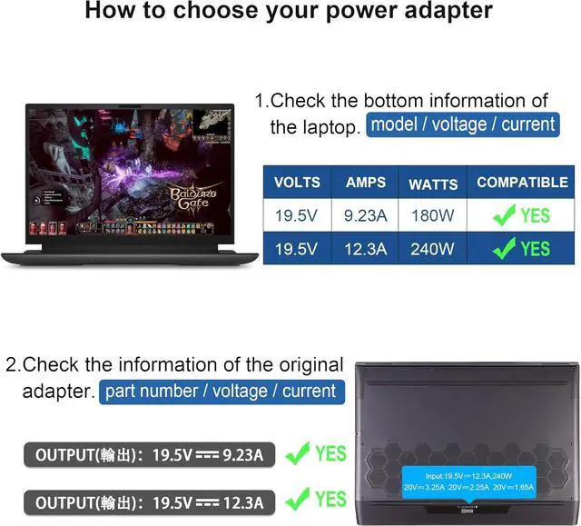 Alt view image 4 of 7 - New Slim 240W 180W 19.5V 12.31A AC Adapter for Dell Alienware 15 17 R1 R2 R3 R4 R5 M17X M18X X51 G3 G5 G7 Precision 7710 7730 7520 7540 M6800 M4300 Dell Alienware Laptop Charger Power Supply Cord