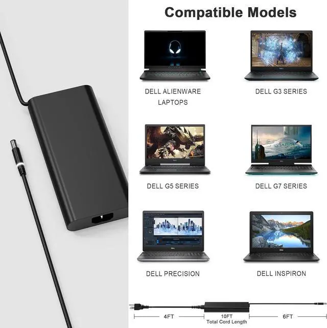 Alt view image 6 of 7 - New Slim 240W 180W 19.5V 12.31A AC Adapter for Dell Alienware 15 17 R1 R2 R3 R4 R5 M17X M18X X51 G3 G5 G7 Precision 7710 7730 7520 7540 M6800 M4300 Dell Alienware Laptop Charger Power Supply Cord