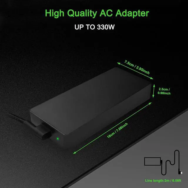 Alt view image 6 of 7 - OEM 330W Power Supply Cord for Razer Blade 18 16 Laptop RZ09-0483 RZ09-0484 Razer 330w Charger Razer Blade 18 Laptop Charger RC30-048 RC30-0484 Razer Blade 18 2024