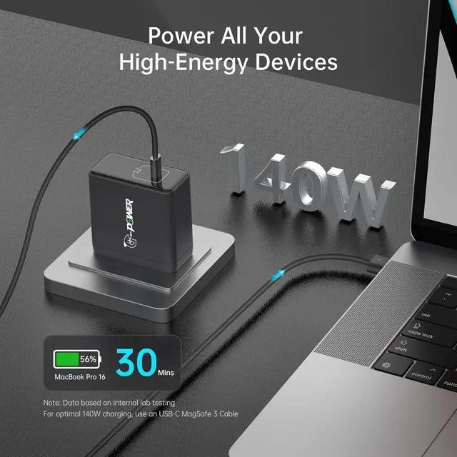 Alt view image 2 of 4 - USB C Charger 140W G-POWER PD3.1 GaN Laptop Wall Charger Fast Charging Power Adapter Foldable Plug for MacBook Pro 16'', Power Bank, Dell XPS, for iPad Pro, Galaxy, for iPhone 15 Pro, and More