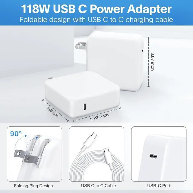 Alt view image 7 of 7 - Mac Book Pro Charger - 118W USB C Fast Charger Power Adapter Compatible with USB C Port MacBook Pro/MacBook Air 16 15 14 13 Inch New iPad Pro and All USB C Device Included 6.6ft USB C Charge Cable
