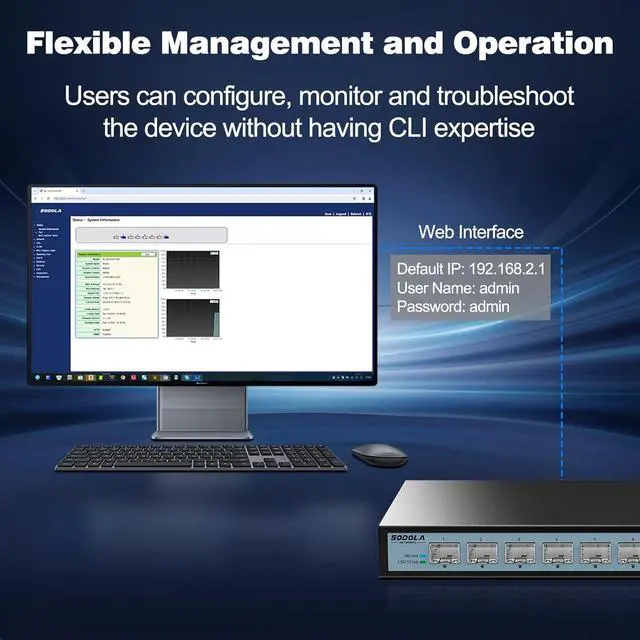 Alt view image 6 of 7 - 8 Port 10G Web Managed Switch, 8X10G SFP+ Ports, Link Aggregation/QoS/VLAN/IGMP, Wall Mounted Fanless 10Gb Multi-gig Network SwitchSFP Ports Only