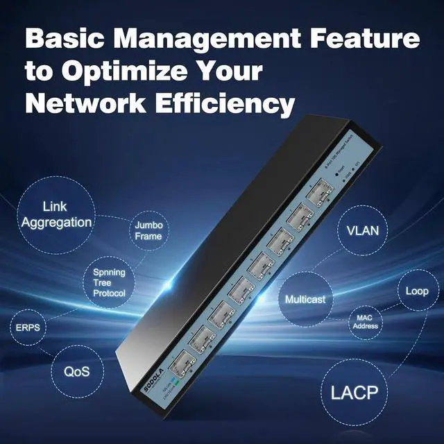 Alt view image 5 of 7 - 8 Port 10G Web Managed Switch, 8X10G SFP+ Ports, Link Aggregation/QoS/VLAN/IGMP, Wall Mounted Fanless 10Gb Multi-gig Network SwitchSFP Ports Only
