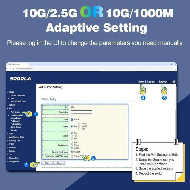 Alt view image 7 of 7 - 8 Port 10G Web Managed Switch, 8X10G SFP+ Ports, Link Aggregation/QoS/VLAN/IGMP, Wall Mounted Fanless 10Gb Multi-gig Network SwitchSFP Ports Only