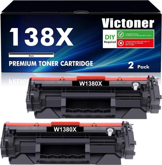 Main image of Ennovor 138X Black Laserjet Toner Cartridge High Yield Compatible Replacement for HP 138X 138A Black Laserjet Toner Cartridge W1380X W1380A for Pro 3001dw 3001fdw MFP 3101fdw Series Printer Ink 2-Pack