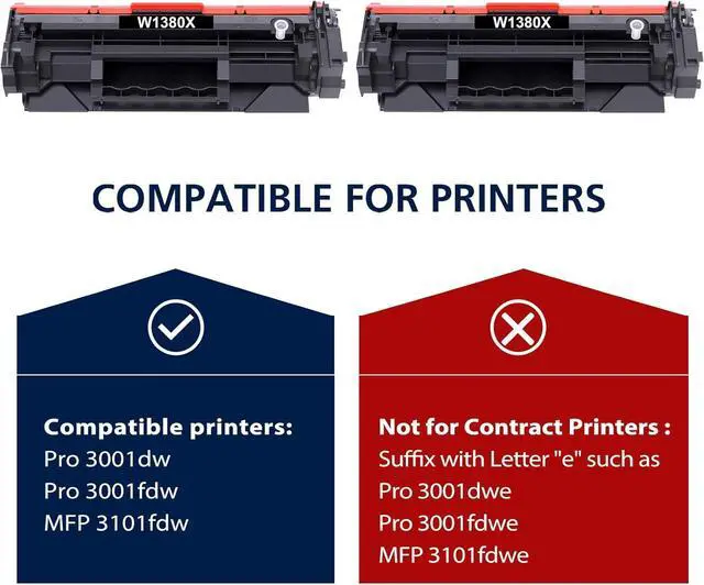 Alt view image 2 of 6 - Ennovor 138X Black Laserjet Toner Cartridge High Yield Compatible Replacement for HP 138X 138A Black Laserjet Toner Cartridge W1380X W1380A for Pro 3001dw 3001fdw MFP 3101fdw Series Printer Ink 2-Pack