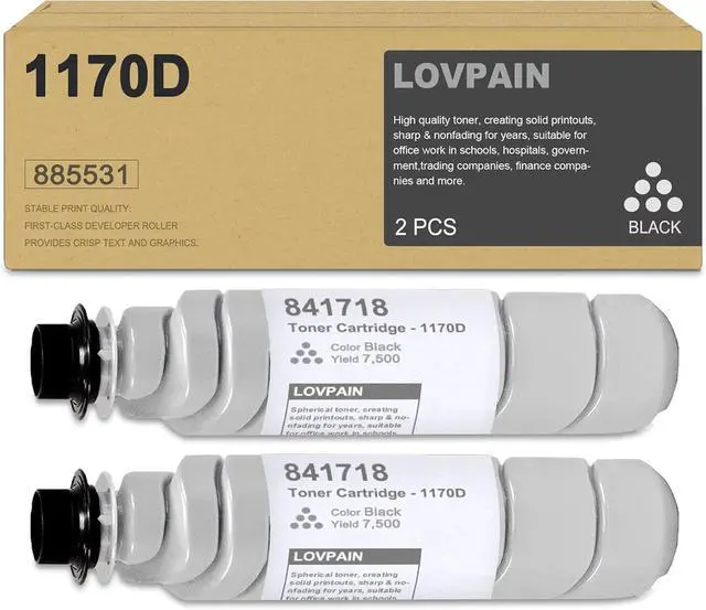Main image of Type 1170D/S15/LD015 Black Toner Cartridge (2-Pack) -Lovn Compatible 841718 (885531) Toner Cartridge Replacement for Ricoh Aficio 1515 MP161 MP171 MP201 Savin 3515 816 917 920 Printer (7,500 Pages)