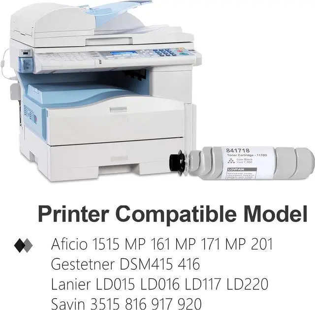 Alt view image 2 of 6 - Type 1170D/S15/LD015 Black Toner Cartridge (2-Pack) -Lovn Compatible 841718 (885531) Toner Cartridge Replacement for Ricoh Aficio 1515 MP161 MP171 MP201 Savin 3515 816 917 920 Printer (7,500 Pages)