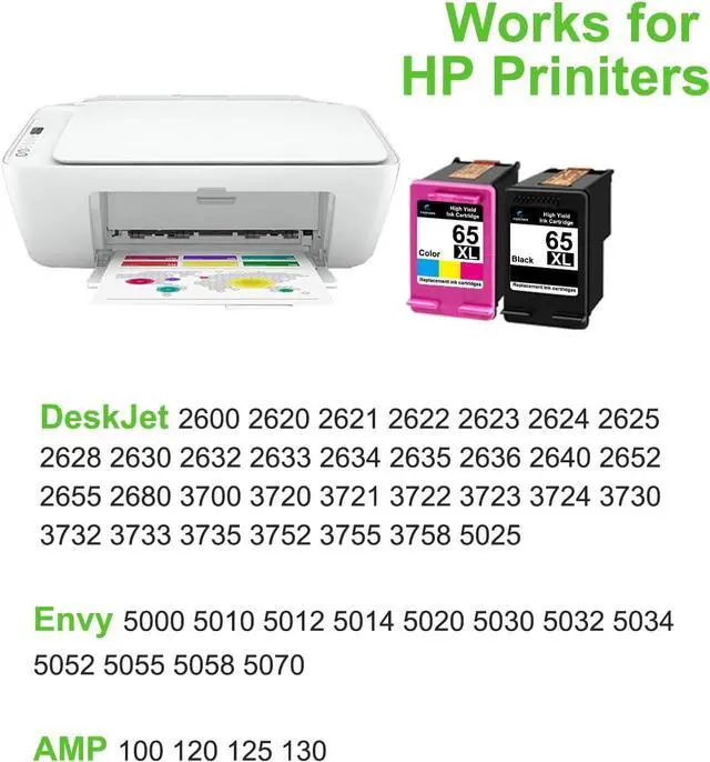 Alt view image 2 of 7 - Ennovor 65XL 65 Ink Cartridges Black/Color Combo Pack (2-Pack) - Compatible for HP Printers High Yield - Replacement for HP Deskjet 3755 3700 3722 2600 2622 Envy 5055 5000 5070 5012