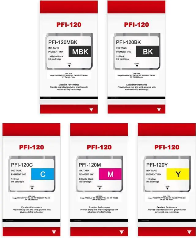 Main image of Ennovor PFI120 Ink Tank Bundle Replacement for Canon PF-120 PF 120 PFI120MBK PFI120BK PFI120C PFI120M PFI120Y Ink Cartridges for imagePROGRAF IPF TM-200 TM-205 TM-300 TM-305 Printer, 5-Pack