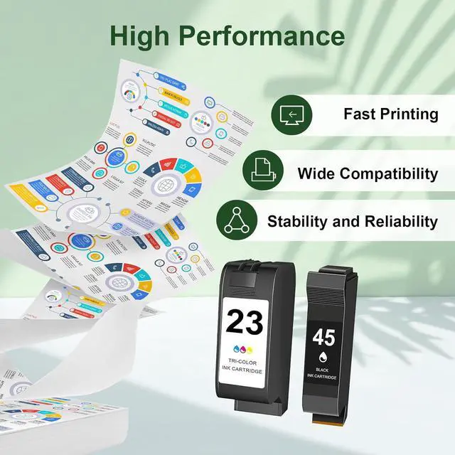 Alt view image 5 of 7 - 45/23 Remanufactured Ink Cartridge Replacement for HP 45 Black 51645 51645A 23 C1823D Color Ink Combo Pack for Color Copier 110 120 140 145 150 155 DeskJet 1000C 1000Cse Printer (1 Black 1 Tri-Color)