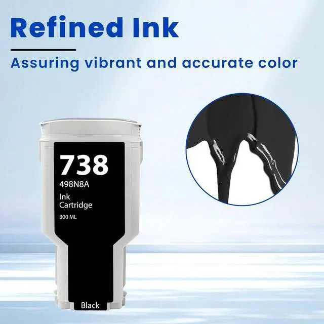 Alt view image 4 of 7 - Ennovor 738 300-ml Black DesignJet Ink Cartridge 498N8A Replacement for HP 738 Ink Cartridge for DesignJet T850 & T950 Wide Format Plotter Printer Ink 1-Pack