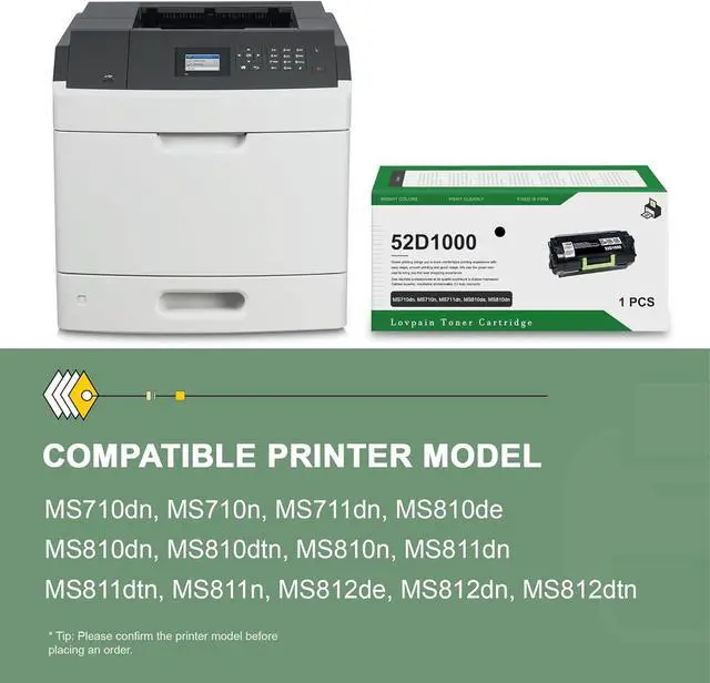 Alt view image 2 of 7 - Ennovor 52D1000 (LEX-521) Toner Cartridge (1Pack, 6500 Page-Yield, Black) - Lvan Compatible 52D1000 Toner Cartridge Replacement for MS710n, MS810de, MS810dn, MS810n, MS811dn, MS811n, MS812dn Printer