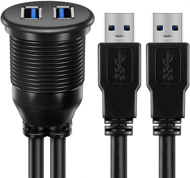 Alt view image 5 of 7 - OBVIS 2 Ports Dual USB 3.0 Male to USB 3.0 Female AUX Flush Mount Car Mount Extension Cable for Car Truck Boat Motorcycle Dashboard Panel -(6 Feet)