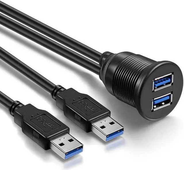 Alt view image 3 of 7 - OBVIS 2 Ports Dual USB 3.0 Male to USB 3.0 Female AUX Flush Mount Car Mount Extension Cable for Car Truck Boat Motorcycle Dashboard Panel -(6 Feet)