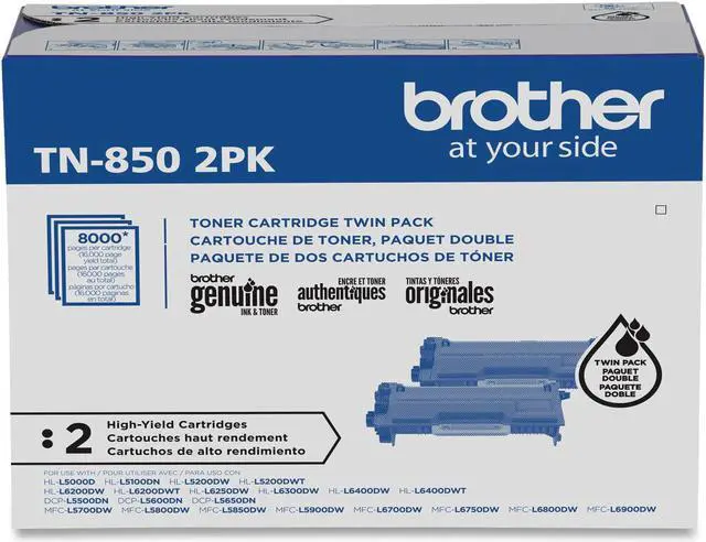 Alt view image 2 of 20 - Brother TN-850 Toner Cartridge Black 2 Pack in Retail Packaging