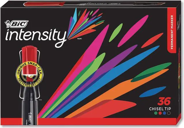 Alt view image 2 of 7 - BIC GPMM36AST Intensity Chisel Tip Permanent Marker, Broad, Assorted Colors, 36/Pack