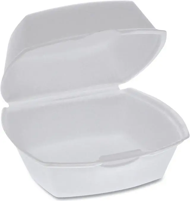 Main image of Pactiv Foam Hinged Lid Containers, Single Tab Lock, 5.13 x 5.13 x 2.5, WE