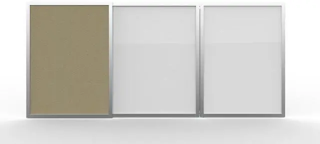 Alt view image 9 of 9 - Ghent 41300 VisuALL PC Whiteboard Cabinet with Fabric Bulletin Board Exterior Doors - 36" x 24" - Beige/White Surface, Satin Aluminum Frame