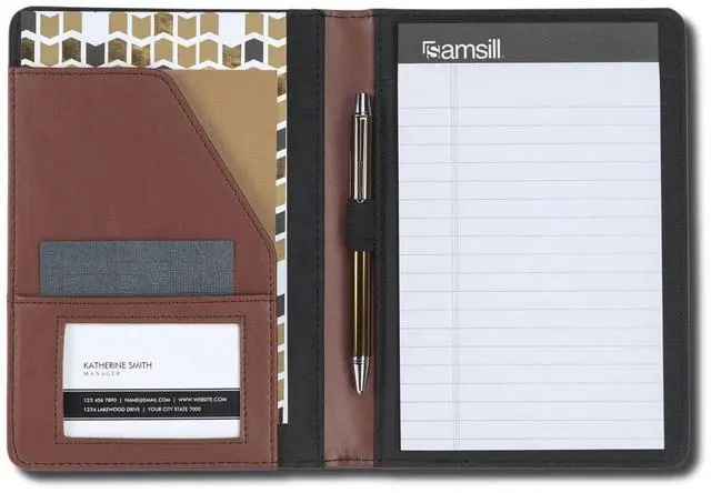 Alt view image 6 of 20 - Samsill Contrast Stitch Leather Padfolio 6 1/4w x 8 3/4h Open Style Brown 71736