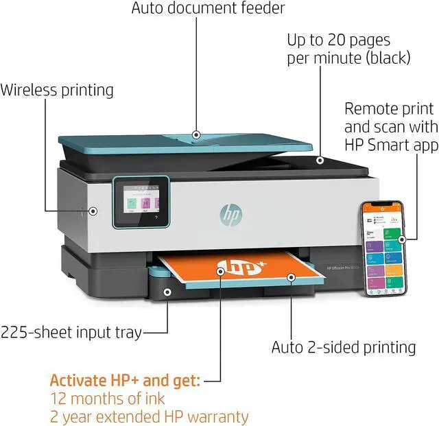 Alt view image 4 of 13 - HP Officejet Pro 8035e Inkjet Multifunction Printer Color Oasis 1L0H7AB1H