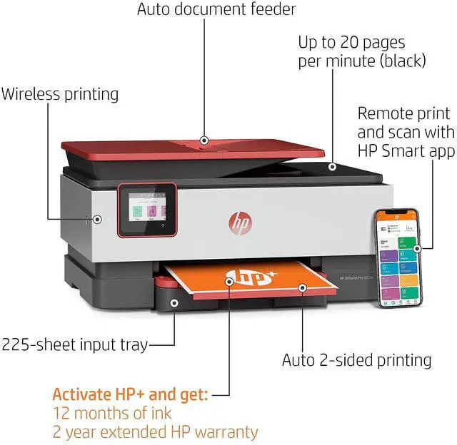 Alt view image 4 of 10 - HP Office Jet Pro 8035e All In One Printer Coral 1L0H8A
