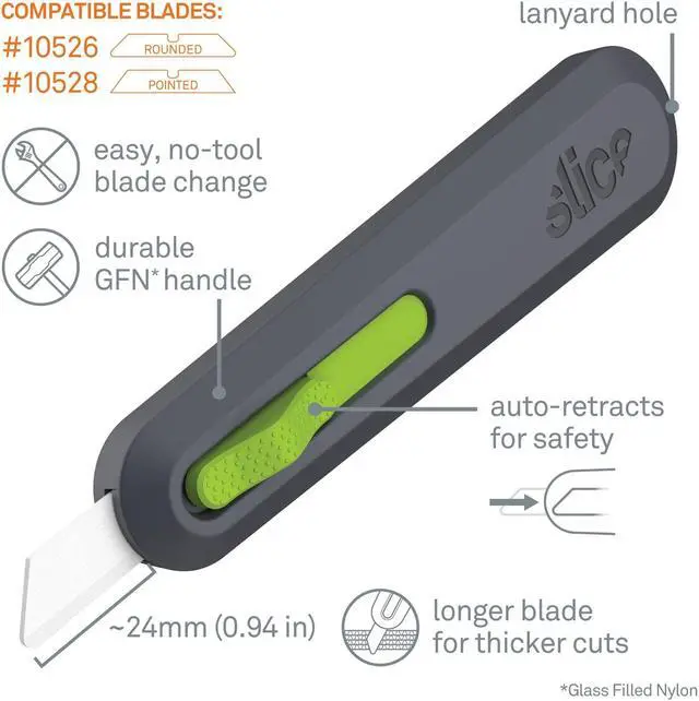 Alt view image 20 of 20 - Slice Smarty Series Auto-Retract Utility Knife-Grey/Green