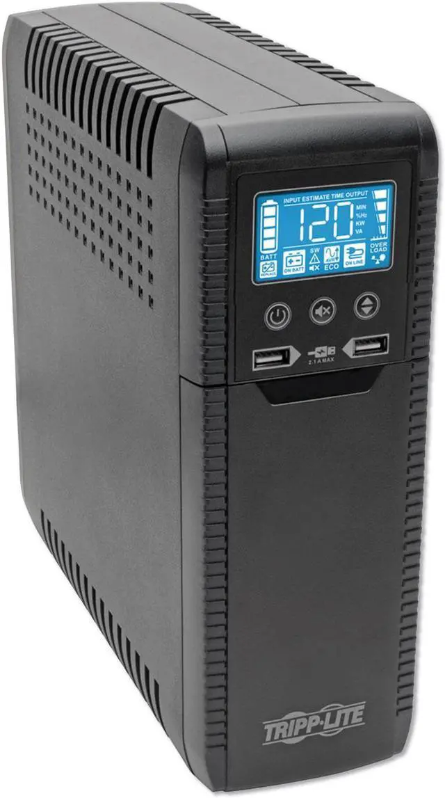 Alt view image 12 of 20 - Tripp Lite 1000 VA 600 Watts ECO-Friendly UPS Battery Backup, AVR Protection, LCD Display, Line-Interactive, 8 Outlets and 2 USB Charging Ports, 120V, Tel Protection (ECO1000LCD)