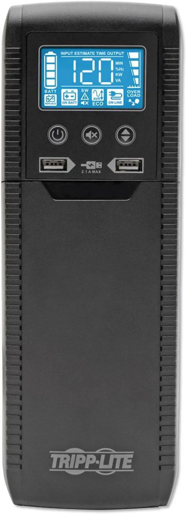 Alt view image 13 of 20 - Tripp Lite 1000 VA 600 Watts ECO-Friendly UPS Battery Backup, AVR Protection, LCD Display, Line-Interactive, 8 Outlets and 2 USB Charging Ports, 120V, Tel Protection (ECO1000LCD)