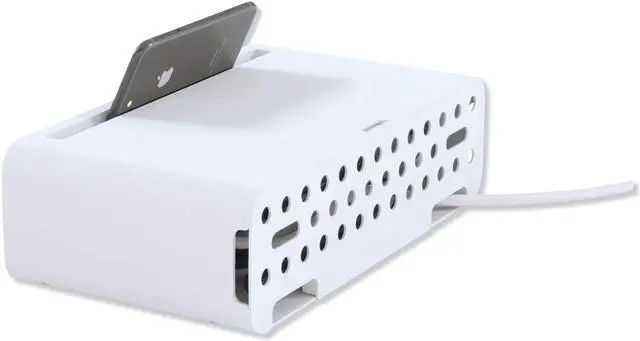 Alt view image 6 of 13 - Kantek PowerCentral Cable Management/Power Hub/Surge Protector/Monitor-Tablet Stand, Connect 5 Power Cords and 3 USB Ports, 11.8-Inch Wide x 6.7-Inch Deep x 3.5-Inch High, White/Black (CM1100)