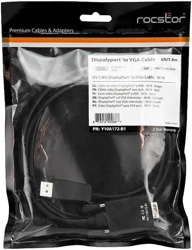 Alt view image 11 of 16 - Rocstor Y10A172-B1 6Ft DisplayPort to VGA M/M Cable Supports 1080P 60HZ