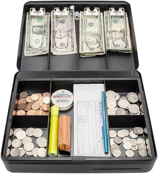 Alt view image 9 of 16 - Barska Optics 12" Standard Fold Out Cash Box w/Key Lock CB13052