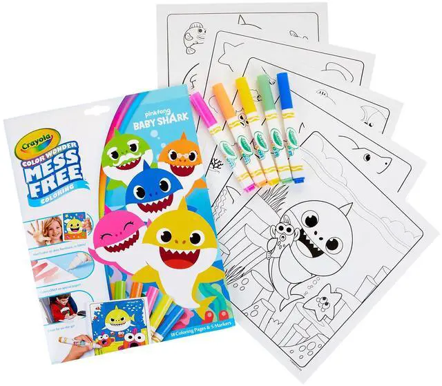 Alt view image 7 of 16 - Crayola Baby Shark Wonder Pages Mess Free Coloring Gift, Kids Indoor Activities at Home