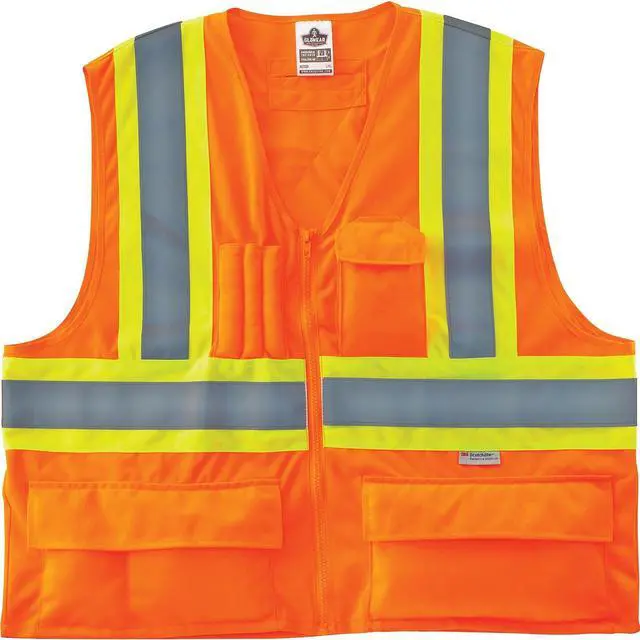 Alt view image 2 of 6 - Ergodyne GloWear 8235ZX Class 2 Hi-Visibility Two-Tone X-Back Vest Orange 4XL