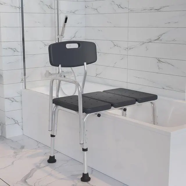 Alt view image 16 of 20 - HERCULES Series 300 Lb. Capacity Adjustable Gray Bath & Shower Transfer Bench with Back and Side Arm