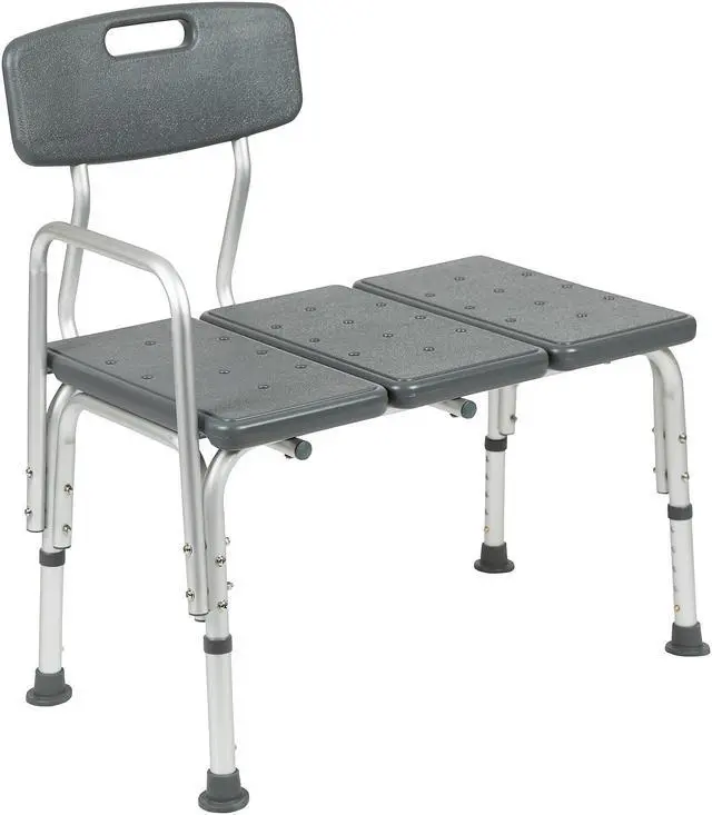Alt view image 15 of 20 - HERCULES Series 300 Lb. Capacity Adjustable Gray Bath & Shower Transfer Bench with Back and Side Arm