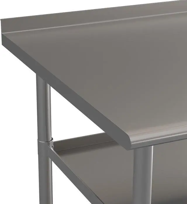 Alt view image 13 of 19 - Stainless Steel 18 Gauge Work Table with 1.5" Backsplash and 2 Undershelves - 72"W x 30"D x 34.5"H, NSF