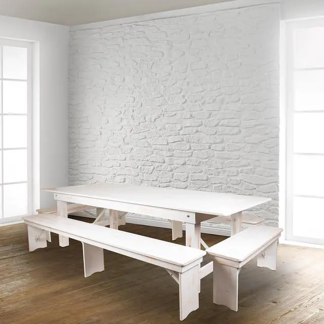 Alt view image 9 of 20 - HERCULES Series 8' x 12" Antique Rustic Solid White Pine Folding Farm Bench with 3 Legs