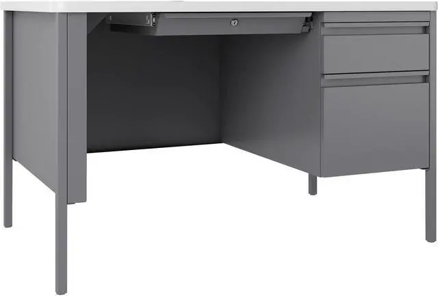 Alt view image 2 of 2 - Lorell Desk, Right-Pedestal, 48"x30"x29-1/2", White/Platinum (LLR66940)
