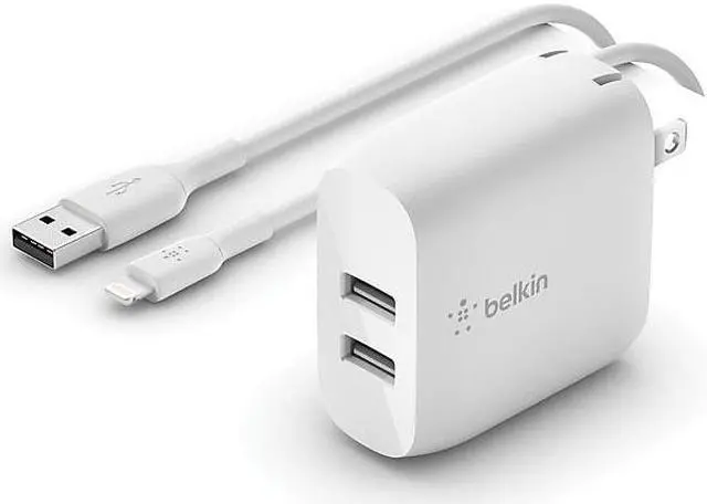 Main image of Belkin BOOST CHARGE Dual USB-A Wall Charger 24W + Lightning to USB-A Cable White