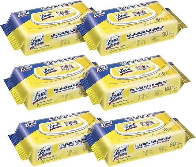 Alt view image 7 of 11 - Lysol Disinfecting Wipes Flatpacks, 6.69 x 7.87, Lemon and Lime Blossom, 80 Wipes/Flat Pack, 6 Flat Packs/Carton RAC99716CT