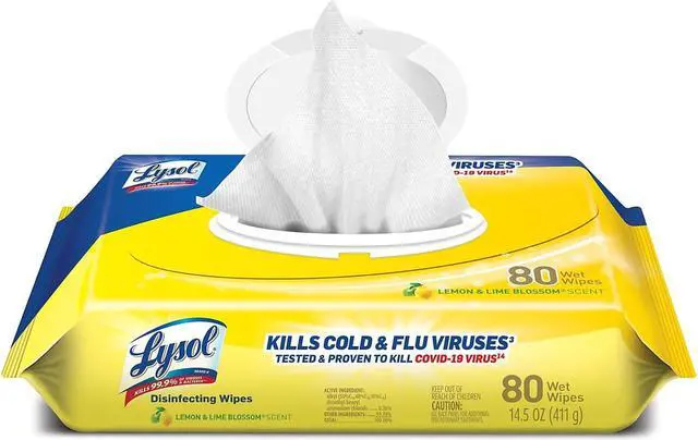 Alt view image 8 of 11 - Lysol Disinfecting Wipes Flatpacks, 6.69 x 7.87, Lemon and Lime Blossom, 80 Wipes/Flat Pack, 6 Flat Packs/Carton RAC99716CT