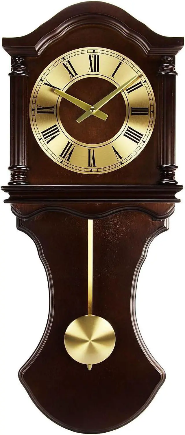 Alt view image 6 of 8 - Clock Collection Mahogany Wood Wall Clock with Pendulum and Chimes