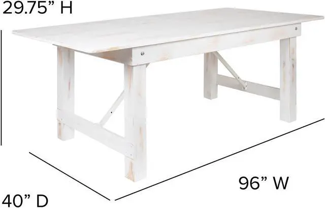 Alt view image 10 of 13 - HERCULES Series 8' x 40" Antique Rustic White Folding Farm Table and Four 40.25"L Bench Set