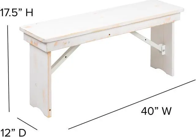 Alt view image 11 of 13 - HERCULES Series 8' x 40" Antique Rustic White Folding Farm Table and Four 40.25"L Bench Set