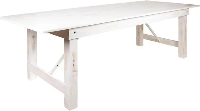 Alt view image 7 of 13 - HERCULES Series 9' x 40" Rectangular Antique Rustic White Solid Pine Folding Farm Table