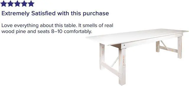 Alt view image 9 of 13 - HERCULES Series 9' x 40" Rectangular Antique Rustic White Solid Pine Folding Farm Table