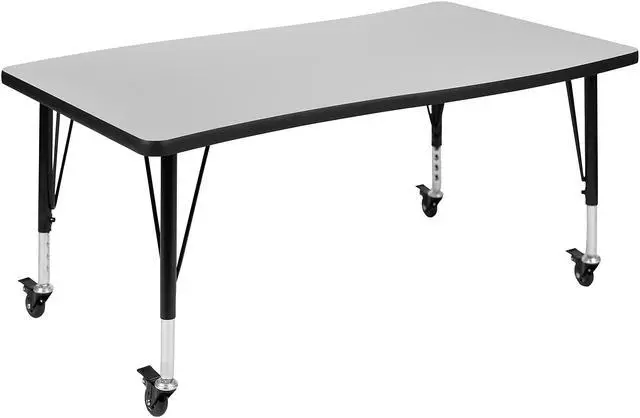 Alt view image 5 of 11 - Mobile 28"W x 47.5"L Rectangular Wave Flexible Collaborative Grey Laminate Activity Table - Height Adjustable Short Legs