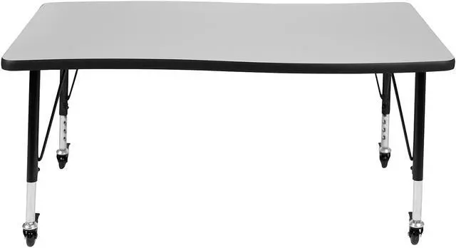 Alt view image 10 of 11 - Mobile 28"W x 47.5"L Rectangular Wave Flexible Collaborative Grey Laminate Activity Table - Height Adjustable Short Legs
